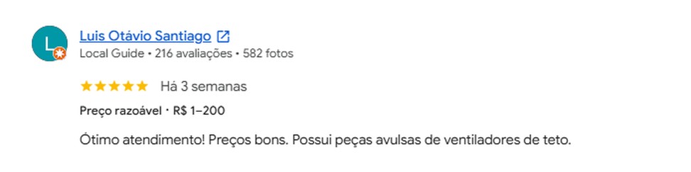 Avaliação de cliente no Google