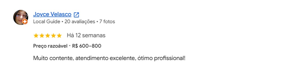 Avaliação de cliente no Google